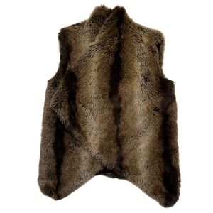 Vasia Brown Black Faux Fur Boho Luxe Cozy Glam Edgy Asymmetrical Vest Size S